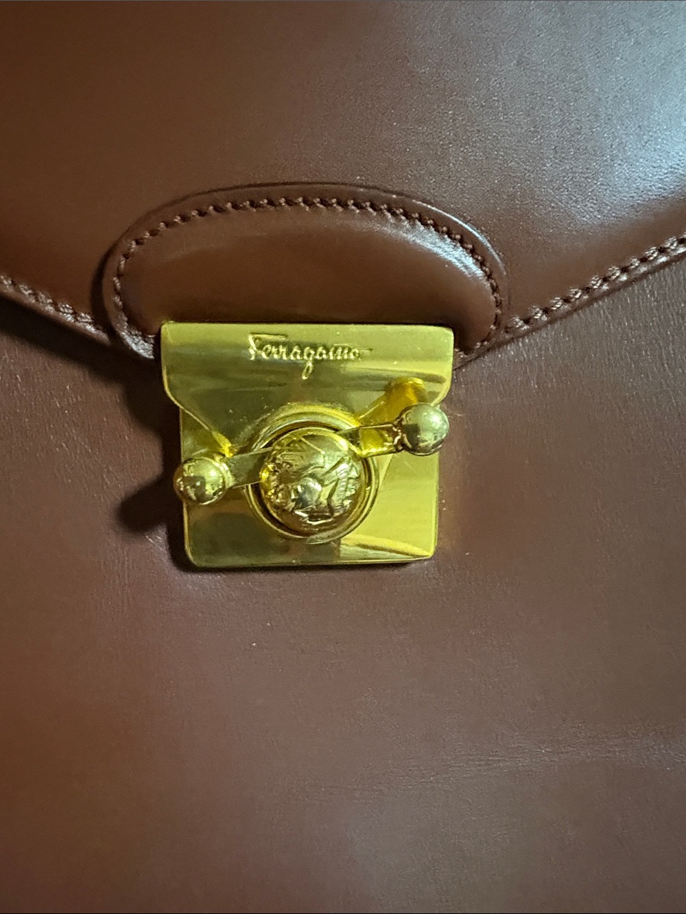 Salvatore Ferragamo Chestnut Brown Leather Top-Handle Satchel with Gold Hardware - Picture 2 of 5